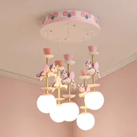 Lámpara LED moderna para habitación de niños, candelabro de cristal blanco E27, ajustable, con Cable rosa/azul, para dormitorio, restaurante