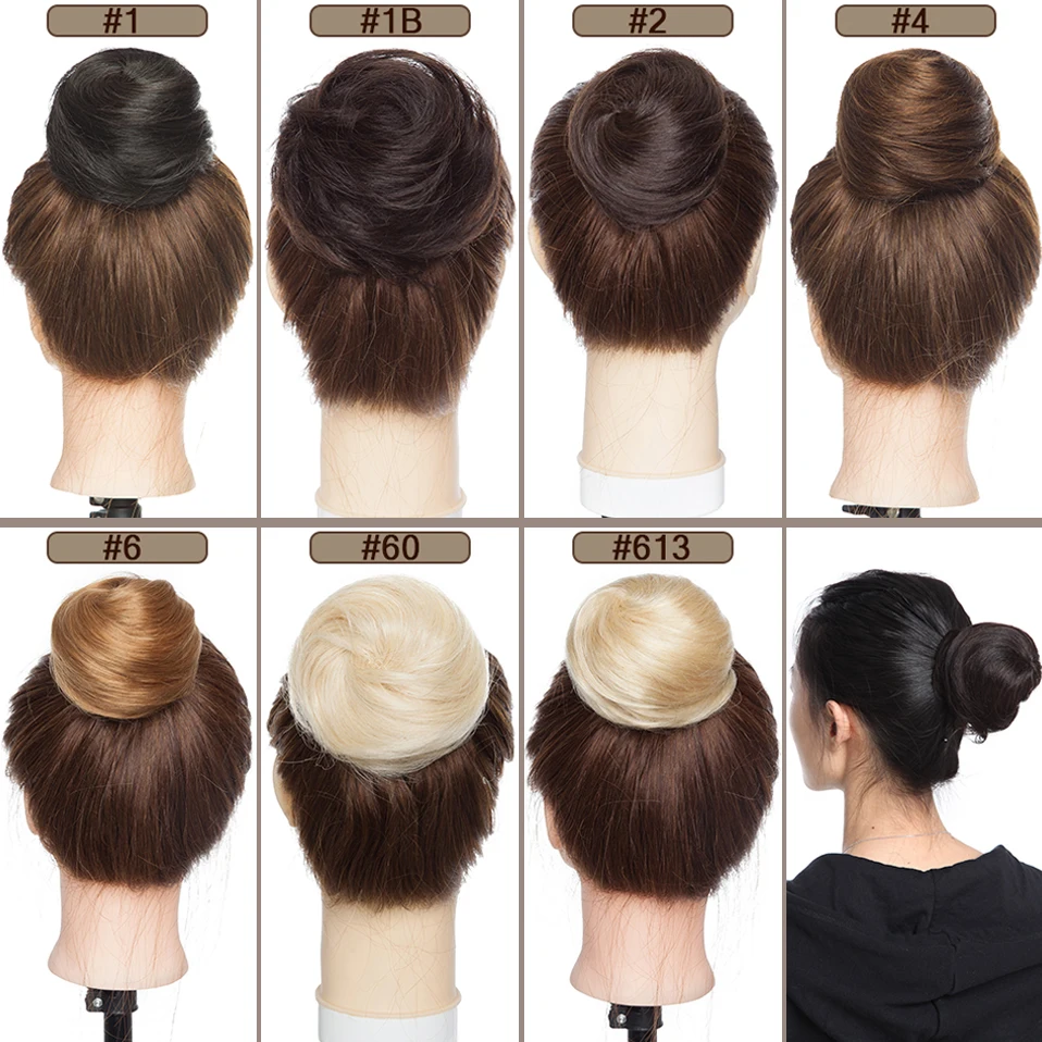 S-noilite 30g Hair Bun Donut Chignon Hairpiece Wrap On Elastic Scrunchie Black Brown Blonde Headwear Clip In Extension Hair Band Human Hair Bun Extension