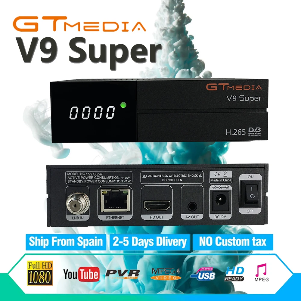

V9 super DVB-S2 Freesat Satellite Receiver New Version H.265 WIFI+1 Year Europe Spain PT CCcam same as GT Media V8 Nova TV decod