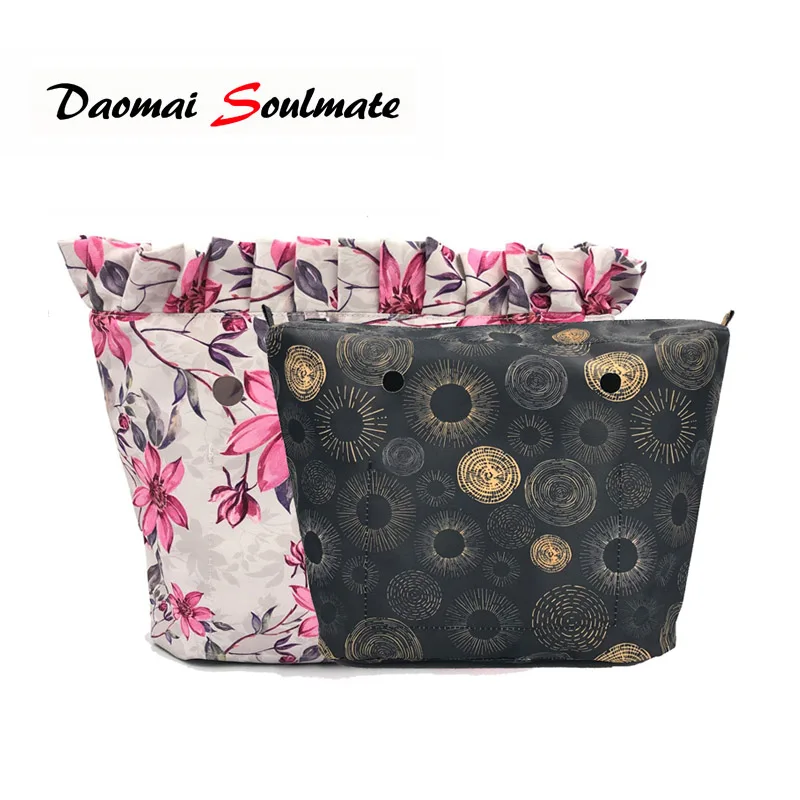 Mini forro de borde Floral clásico, bolsillo con cremallera interior de impresión colorida para bolsa O bolsa, inserto de Obag con revestimiento interior impermeable