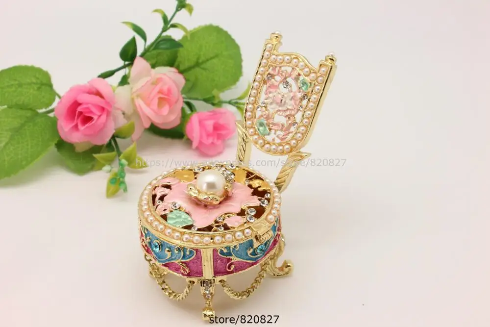 decoration chair jewelry box Fairy Chair Trinket Box with Pearl Chair Shape Decorative Box