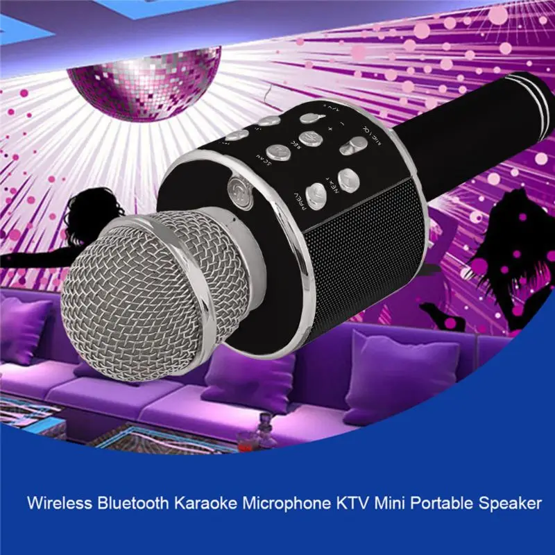 WS858 беспроводной Bluetooth караоке микрофон стерео микрофон KTV USB динамик плеер