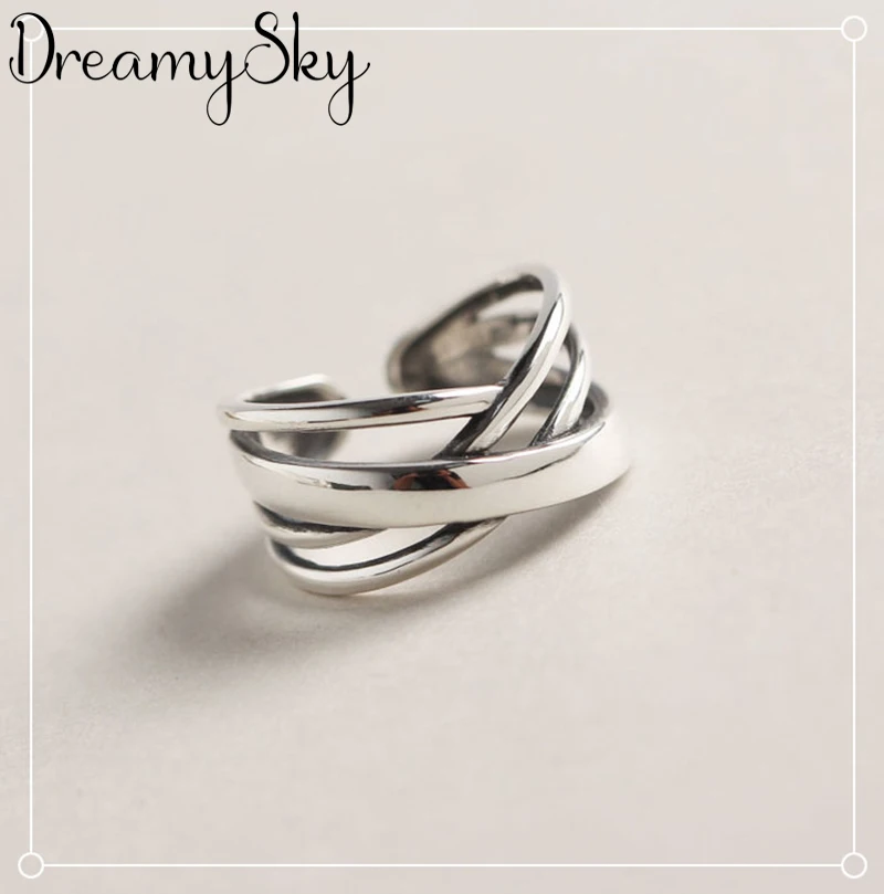 DreamySky Bijoux Boho Style Silver Color Geometric Irregular Rings For Women Gifts Large Adjustable Finger | Украшения и
