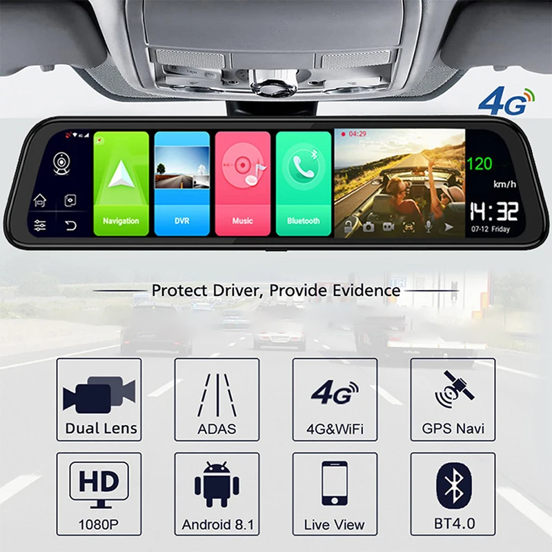 Автомобильный семейный 1" зеркало заднего вида 4G Android 8,1 Dash камера gps навигация видео рекордер ADAS WiFi ночное видение 2 Гб ram 32 Гб rom