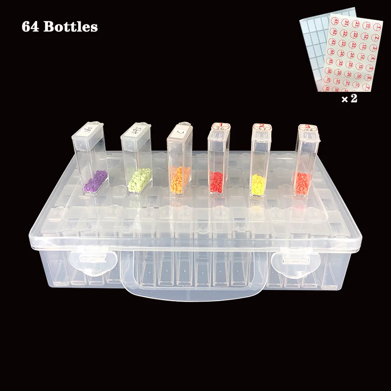 

64 Bottles Diamond Painting Accessories box Container Storage Box 5d Diamant Painting tools Mosaic Container with free sticker