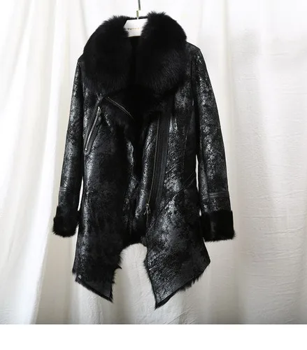 Природный натуральный мех, пальто, женская шерстяная куртка из натуральной кожи, осенне-зимнее пальто, женская одежда, винтажные двойные Топы ZT4212 - Цвет: HuaWen