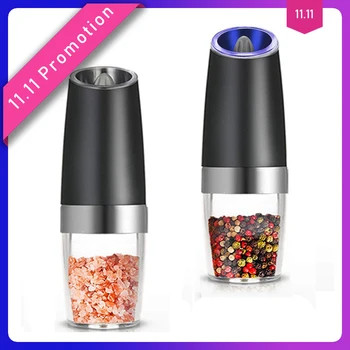 

ALIM HOT Premium Gravity Electric Salt and Pepper Grinder Set of 2 Battery Powered Salt Shakers, Automatic One Hand Pepper Mil