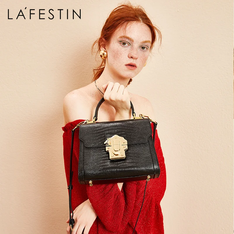 Designer Serpentine Lock Leather Fashion Women's Crossbody Shoulder Bag Handbag LA FESTIN