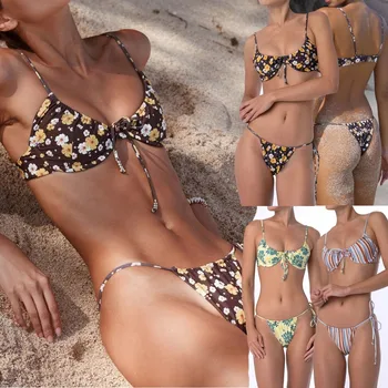 

WOMAIL Women Tow-Piece Underwear Set Print Strappy Lingerie Set Floral Lingerie Split Striped Print Underwear Set Straps