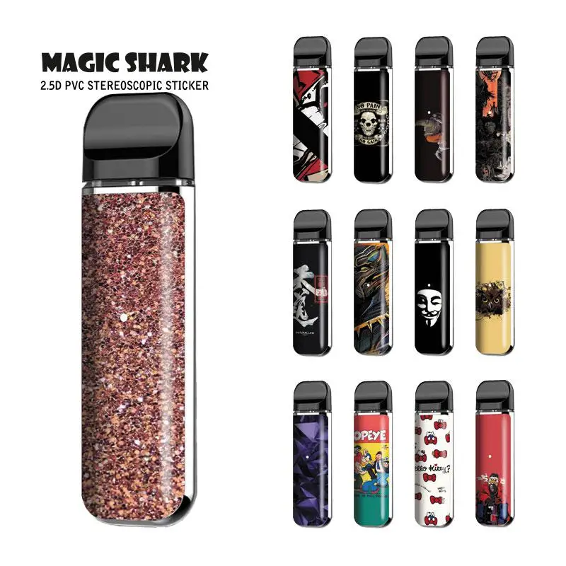 

Magic Shark Bow Popeye Skull Black Panther Diamond Owl V-Vendetta PVC Vape Sticker Case for Smok Novo