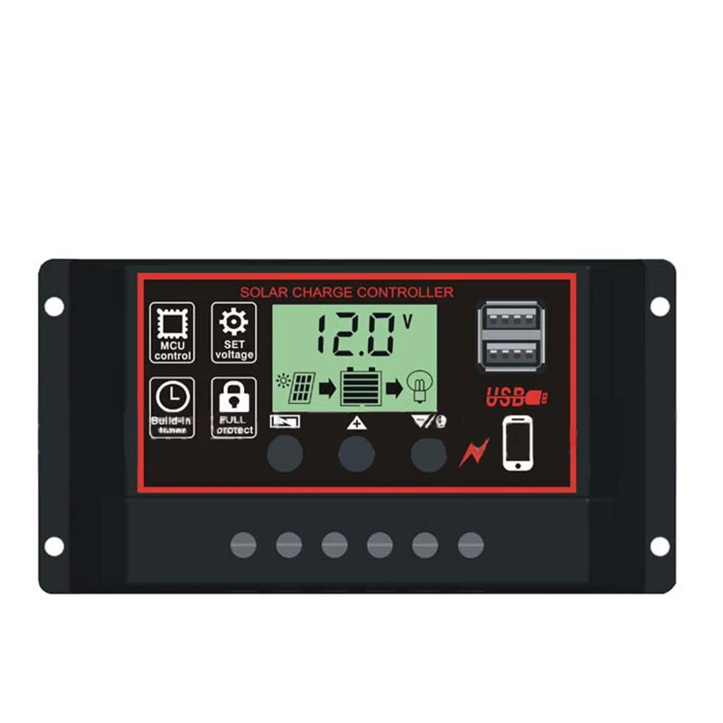 C За максимальной точкой мощности, Солнечный Контроллер заряда 12 V/24 V 10/20/30A режимы Auto, PWM 5V Выход Панели солнечные Батарея регулятор с двумя USB портами, ЖК-дисплей Дисплей - Цвет: C