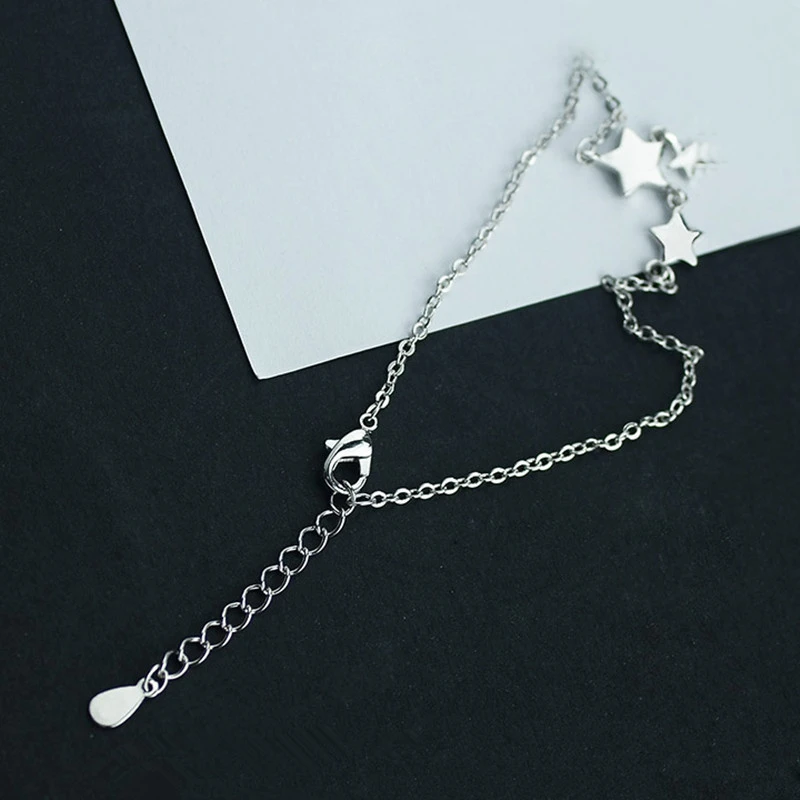New Fashion Three Stars Pendant Anklets Bracelet 925 Sterling Silver Simple Charm Star Ankle Chain For Women&Girl Jewelry Gift