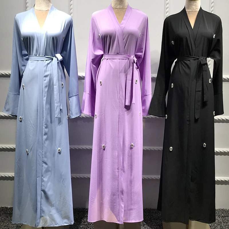 Siskakia мусульманские женские открытые abaya короткие черные модные с узором бусы Ближний Восток Дубай халаты с поясом осень Новинка