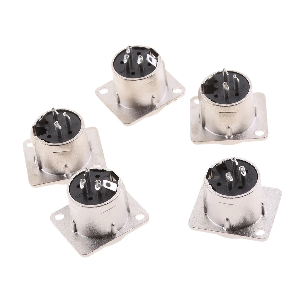 5Pcs XLR 3Pin Male Square Wall Chassis Panel Mounted Microphone Connector