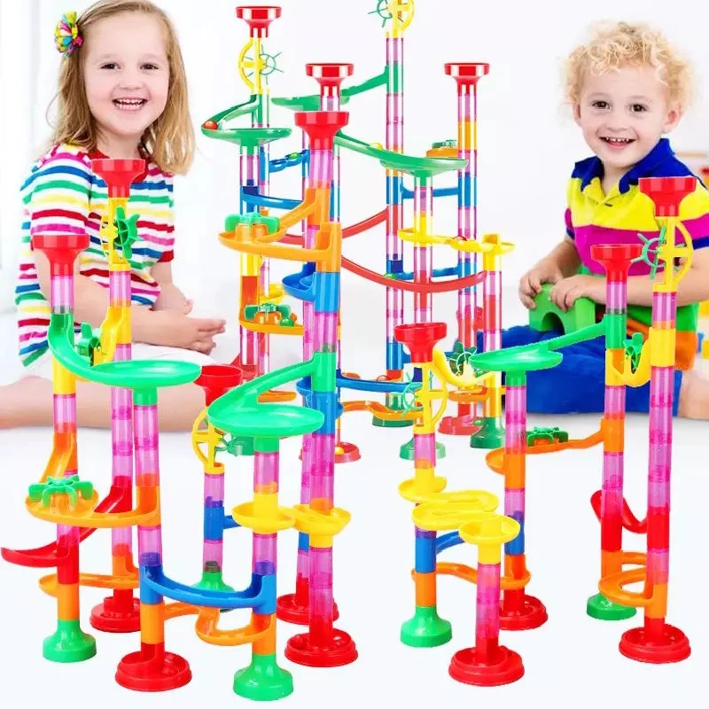 Bloques de construcción DIY para niños, juguetes educativos de bloques de construcción de tubos de pista, bolas de canicas, laberinto, carreras, regalo