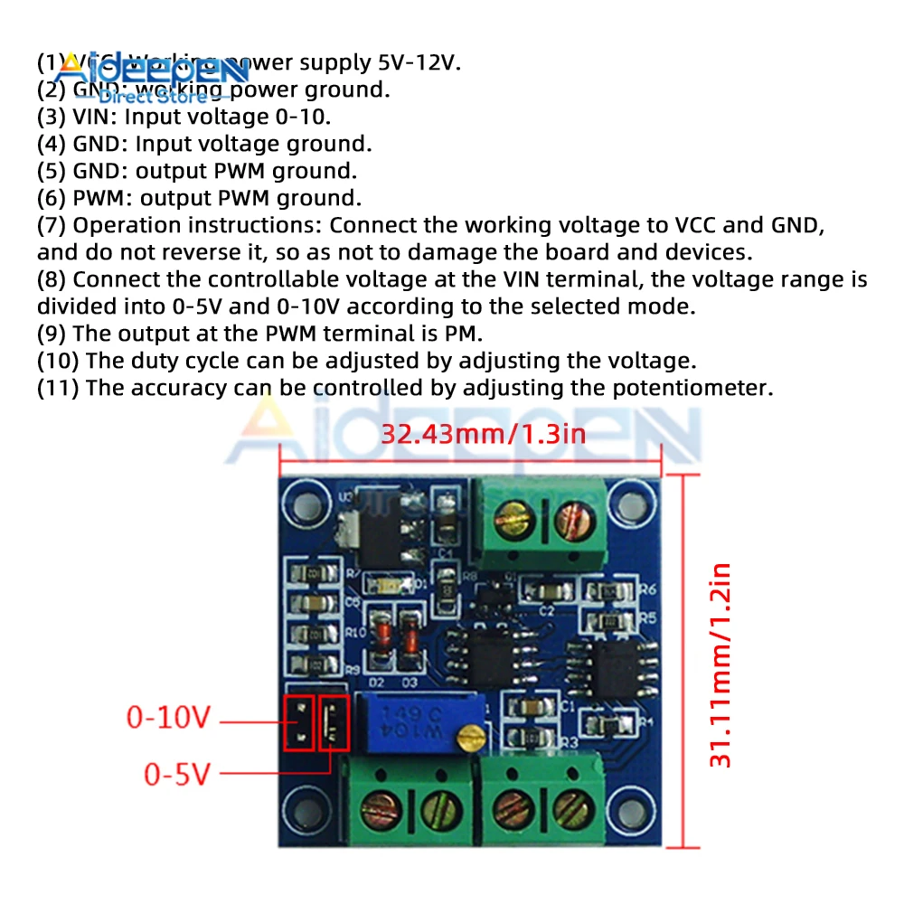 Description Picture 5 of item1PCS PWM to Voltage Converter Module 0%-100% to 0-10V for PLC MCU Digital to Analog Signal PWM Adjustabl Converter Power Module