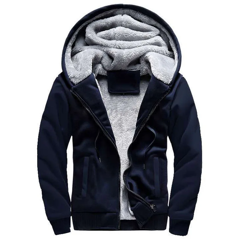 with free gift Winter casual men's hoodies sweatshirt tracksuit men hooded jackets coat warm plus size thick fleece Lining 9994 - Цвет: 911DeepBlue