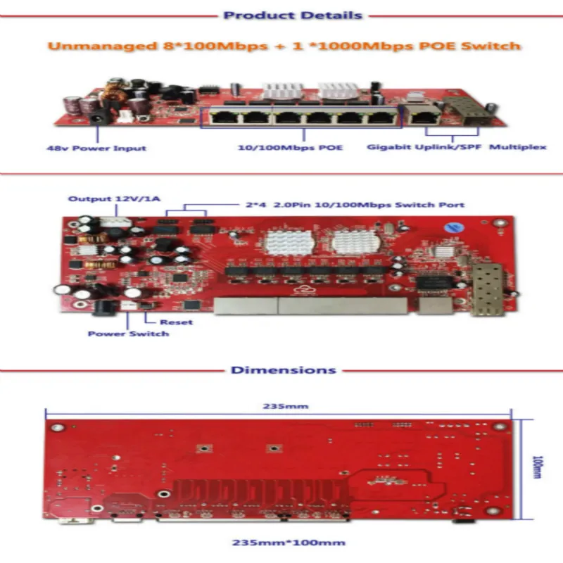 OEM/ODM 9 Порт гигабитный sfp модуль переключателя Поддержка AF/AT 10/100/1000 Мбит/с