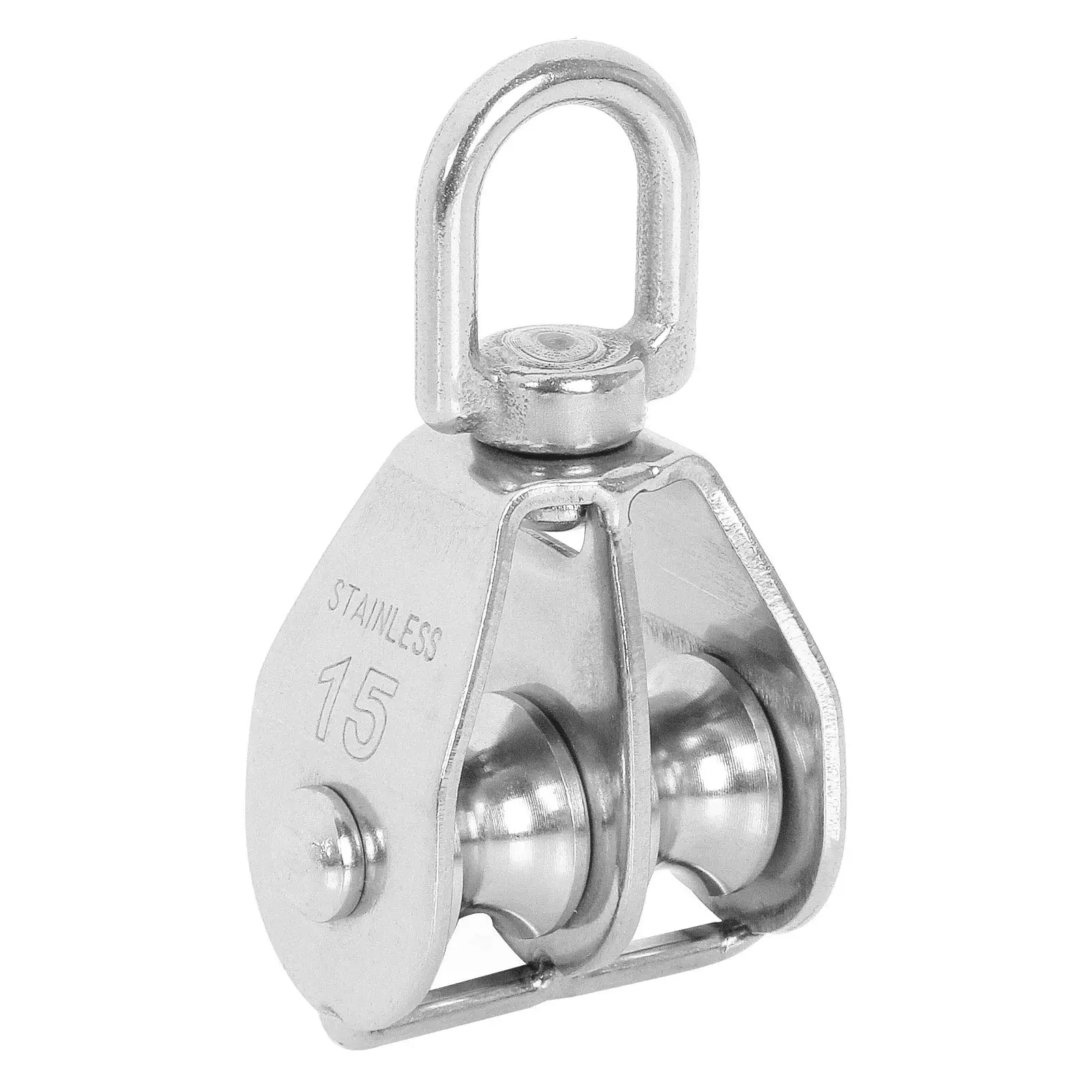 Double Pulley Block Hanging Wire Pulley Roller 304 Stainless Steel Heavy Duty Double Wheel Block Pulley for Lifting Rope (M15) 6 pcs of m32 pulley block flyinghigh 304 stainless steel lifting crane swivel hook single pulley block hanging wire towing whe