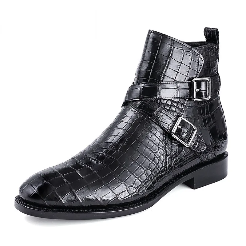 Деловые мужские роскошные ботинки из натуральной крокодиловой кожи; модель года; Дизайнерская обувь с пряжкой; обувь для работы из натуральной кожи аллигатора; Модельные ботильоны