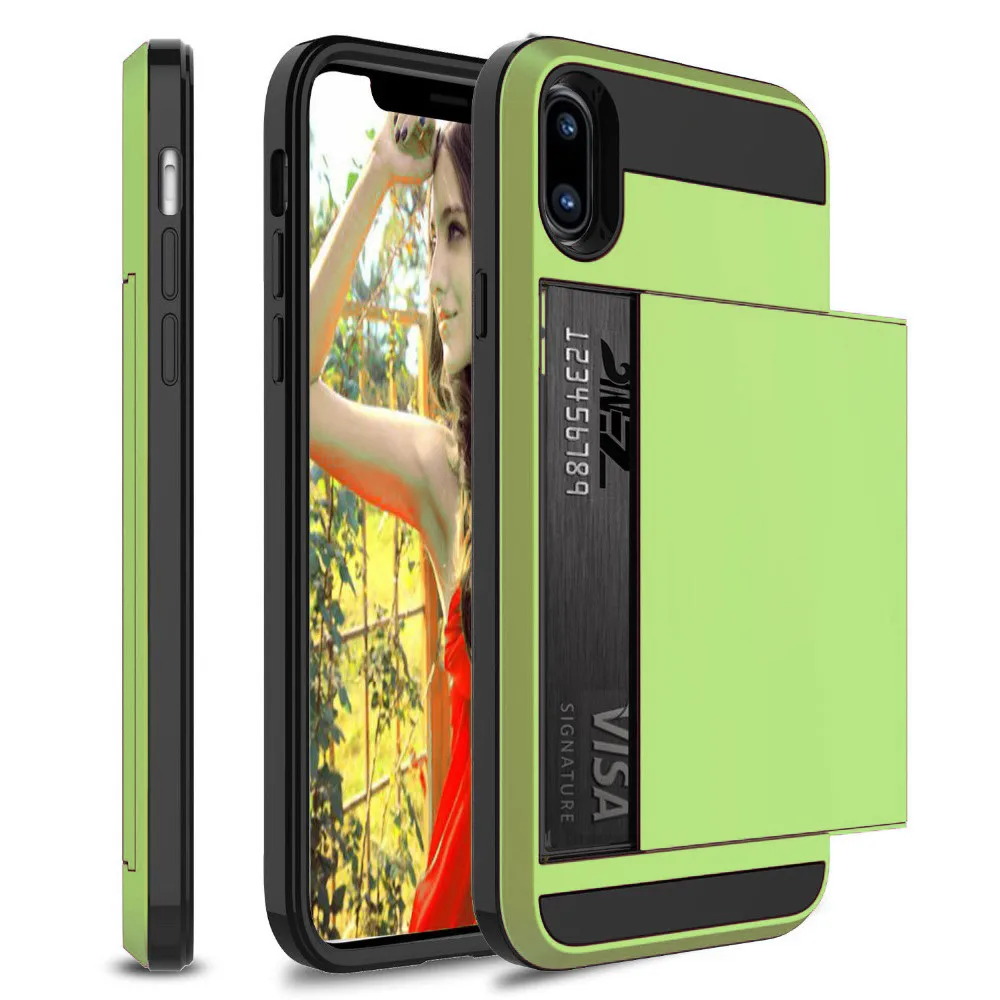 Гибридный защитный чехол для iPhone 8, 7, 6, 6S Plus, кошелек, чехол держатель для карт, противоударный резиновый бампер, чехол для iPhone X, 10, 6, 6 S, чехол - Цвет: Green