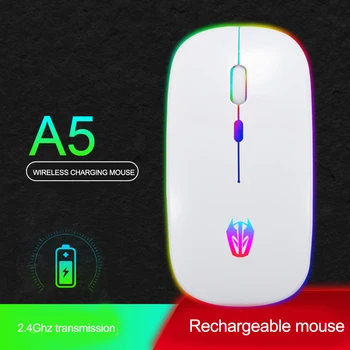 

A5 Wireless Mouse 2.4G Receiver 1600DPI Silent Mouse Rechargeable Colorful Backlit Mice For Laptop PC Sound Silent Mouse