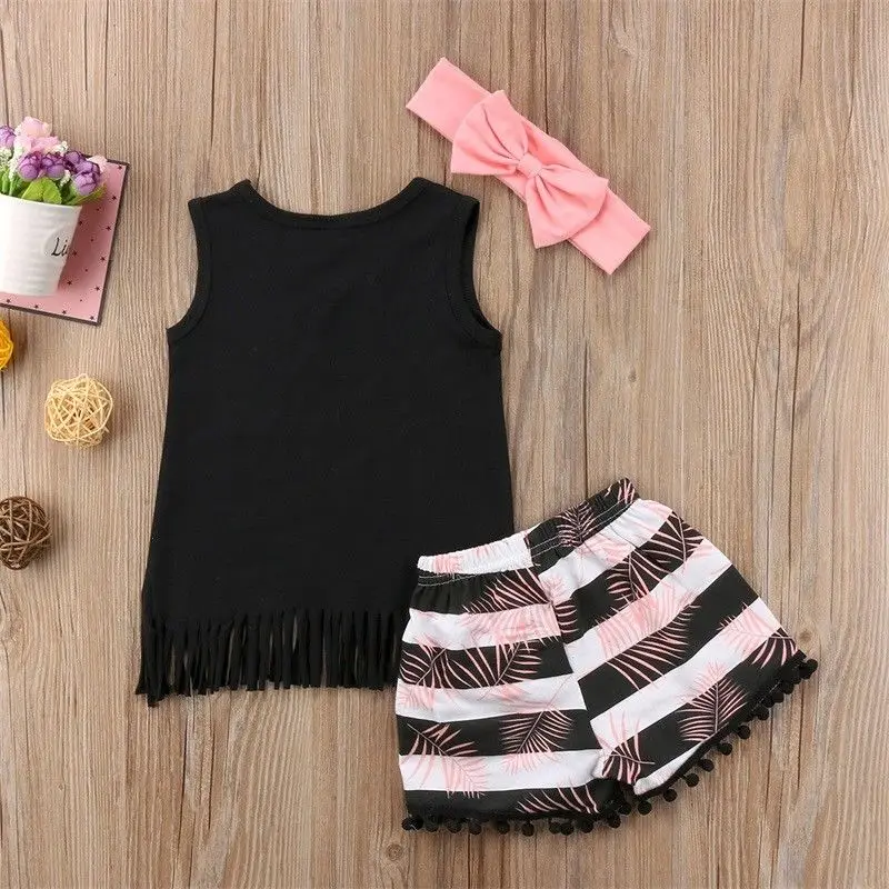 Summer 2 Pieces Children Toddler Kids Girls Sleeveless T Shirt Shorts Pants Outfit Clothing Set