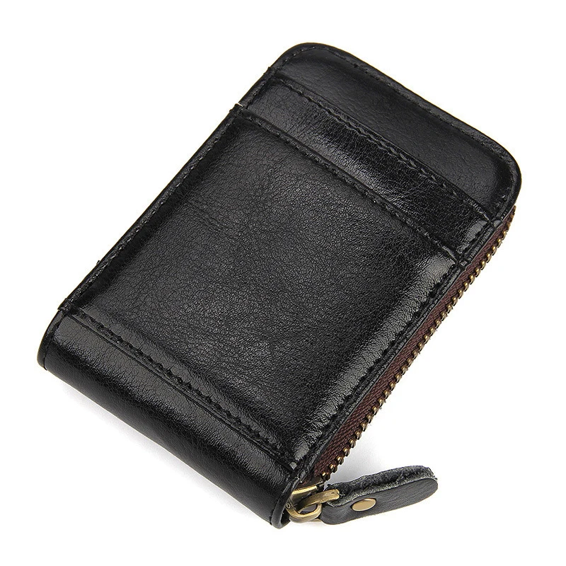 

Luufan Black Leather Coin Purse Small Pocket Card Wallet Genuine Leather Men Male Business Card Wallet Zipper RFID Short Purse