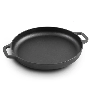 

Thickened cast iron uncoated grilled pancake fruit tool flat frying pan household non-stick cooking omelet pot glass lid