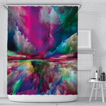 

For Bathroom Foldable Wear Resistant Digital Printed Waterproof With Hooks Shower Curtain Colorful Hotel Home Decor Easy Install