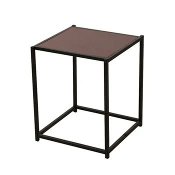 

Rustic Iron Frame Wood Grain Veneer Surface Side Table End Table Sapele Color