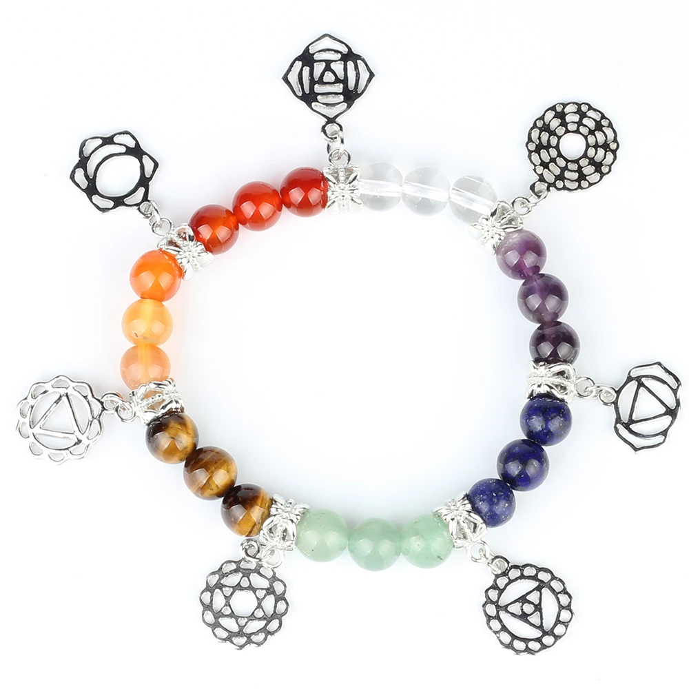 YWG Assorted Natural Stone Bracelet Purple Crystal Chakra Round Beads Lovers Elastic Bracelet Healing Balance Therapy Jewelry