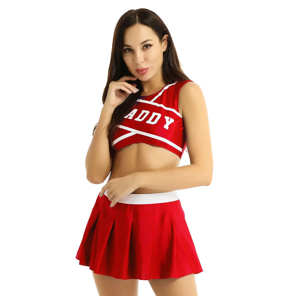 Women Cosplay Costume Womens Adult Cheerleading Uniform Outfit Sexy School Girls Cosplay Dance Costume Dancewear Crop Top with Mini Pleated Skirt