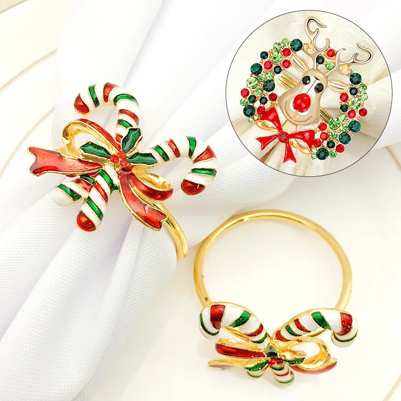 New Christmas Napkin Ring Alloy Rhinestone Reindeer Tree Shaped Xmas Wedding Party Table Circle Decor Banquet Hotel | Украшения и