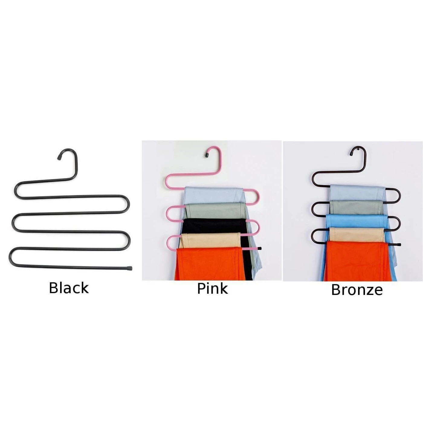 Multi-function Iron Rack S Shape Pants Hanger Clothing Organizer Holder Black Pink Bronze exquisite craftsmanship