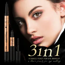 Роскошная жидкая подводка для глаз 3 в 1, профессиональная Черная Подводка для глаз, Водостойкая Подводка для глаз, косметический инструмент для макияжа с кистью для бровей, пудра