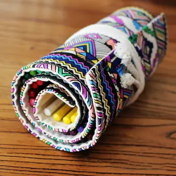 

12/24/36/48/72 Holes Canvas Brush Wrap Roll High Capacity Drawing Pencil Storage Bag