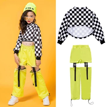 Детская Одежда для танцев в стиле хип-хоп, танцевальные костюмы для девочек, детская одежда для уличных танцев с длинным рукавом, сценическа...
