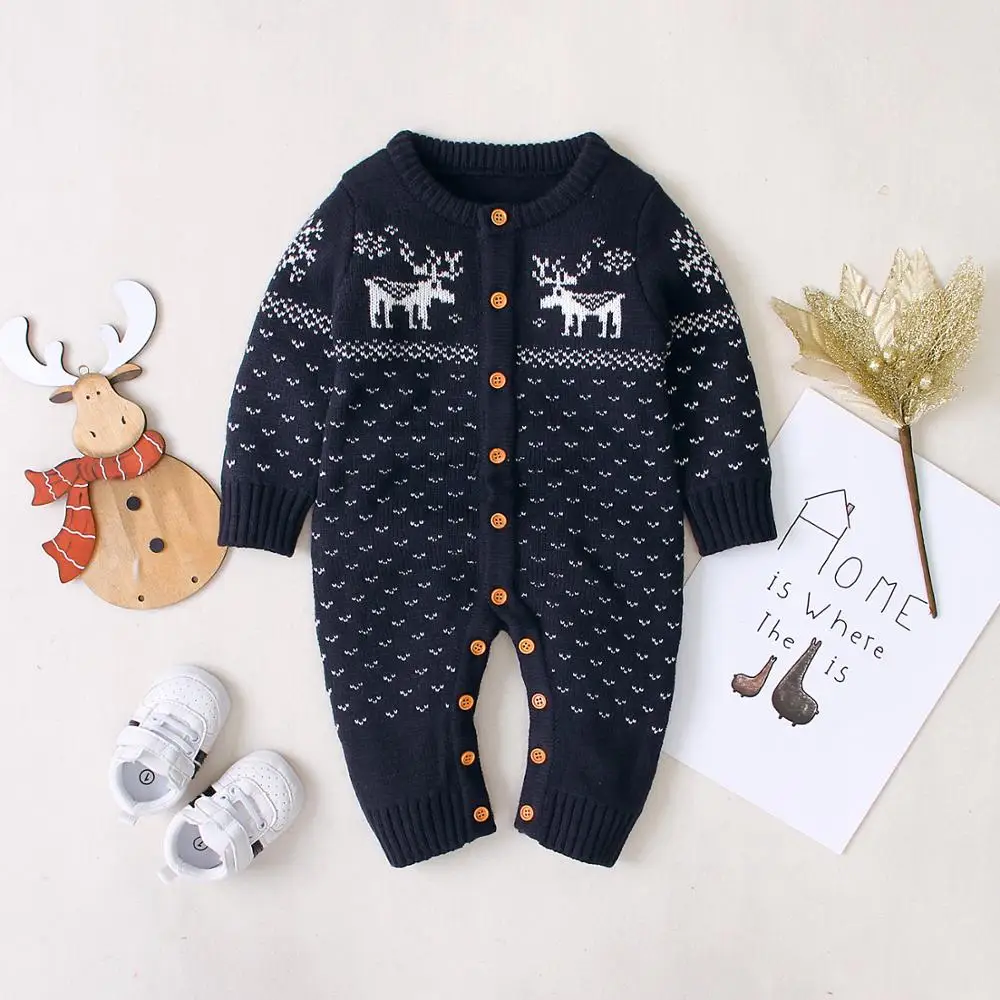 Baby Rompers Christmas Pajamas Winter Knitted Newborn Boys Girls Jumpsuits Long Sleeve Infant Kids Overall 0-2Y Children Clothes