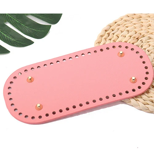 25Colors Long Bottom for Knitted Bag PU Leather Bag Accessories Handmade Bottom With 52 Holes DIY Crochetbag Bottom 22x10cm pink