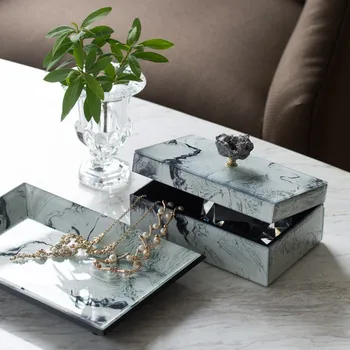 

Luxtry Agate Texture Glass Jewelry Decoration Box Ornament Modern Home Decoration Accessories Storage Box Christmas Gift