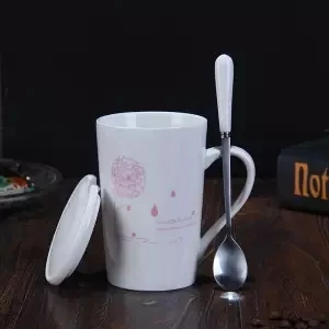 Креативная керамическая чашка с крышкой с ложкой, кофейная чашка, чашка для воды с крышкой, чайная чашка, чашка для молока, Студенческая кружка, стакан, чашка из нержавеющей стали - Цвет: 400ML