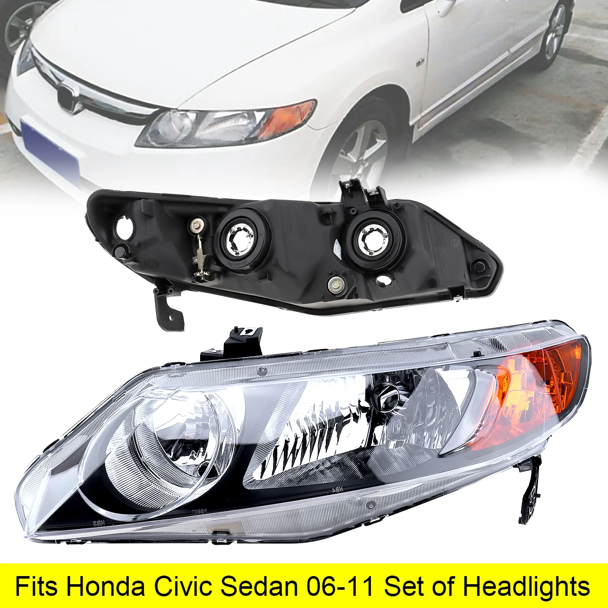 

1Pcs Waterproof Car Headlight Durable Left Side Headlight Low Beam 9006/high Beam 9005 Bulbs fit for Honda 2006-2011 Civic