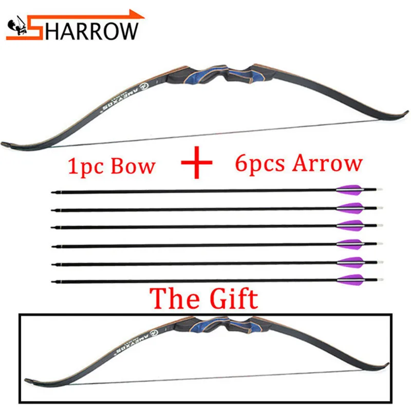 

1set 56" Recurve Bow And 6pcs Carbon Arrow Set 20-55lbs Fit Beginner Youth Right Hand Bow Hunting Shooting Archery Accessories