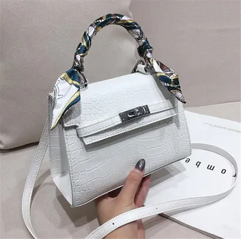

2020 Fashion women Handbags Solid Color Crocodile Pattern Shoulder Bag Lock Crossbody Small Square Bag Handbag for Women