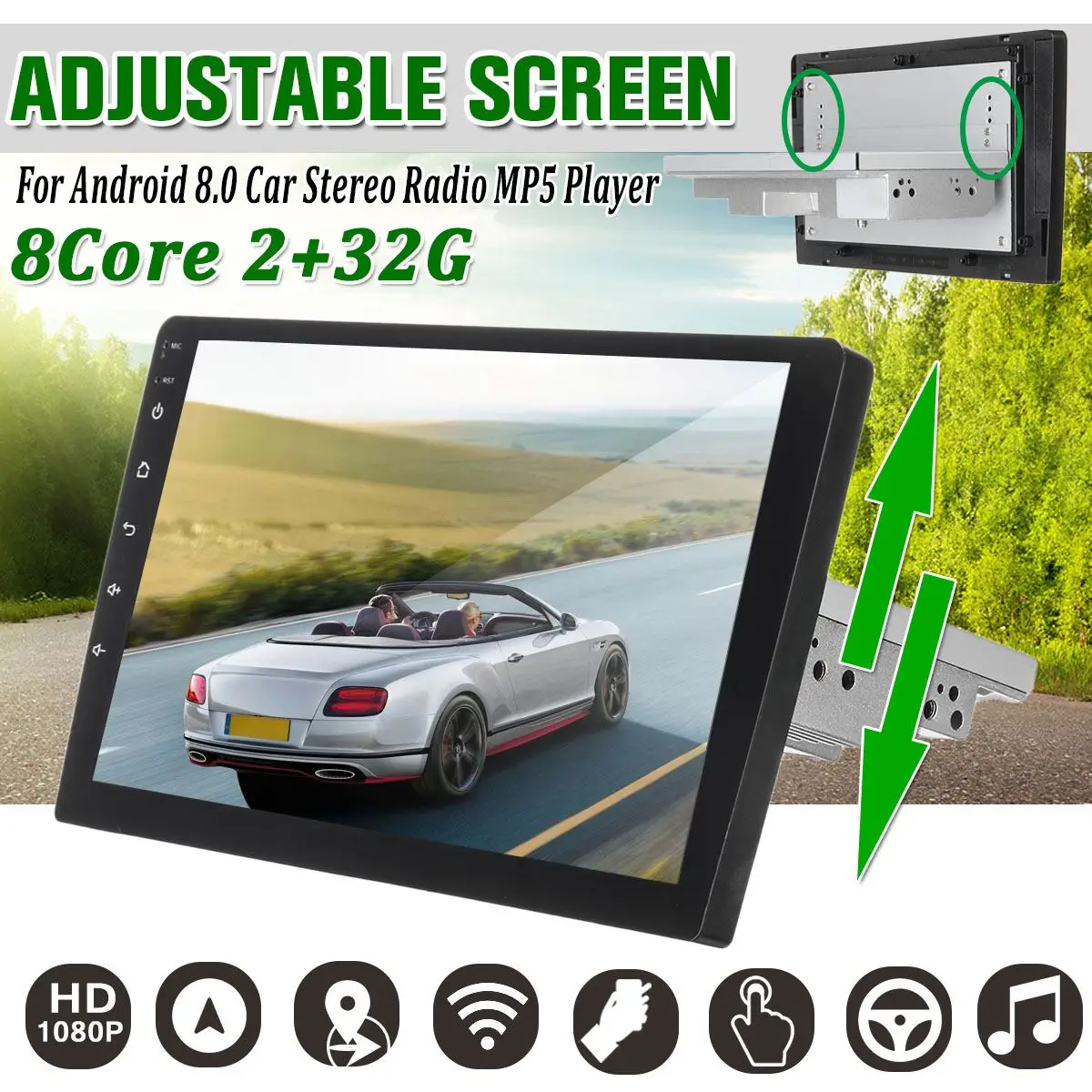 

2+32G Android 8.0 Car Multimedia Player 1Din Radio Player 9"/10.1" with Up Down Adjustable Screen Wifi bluetooth GPS Car Stereo