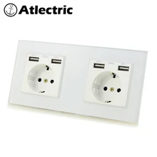 Atlectric DE EU вилка, розетка с двумя USB порты и адаптеры, двойная настенная розетка, электрическая панель для розеток для мобильного переходник usb,разетка с usb для дома,розетки