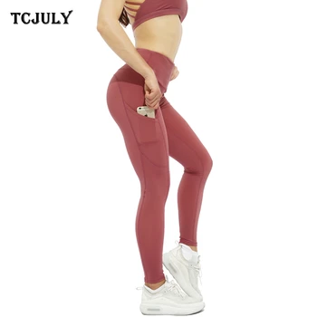 

TCJULY Solid High Quality Leggings With Pockets High Waisted Push Up Workout Pants Breathable Quick Dry Stretchy Fitness Leggins