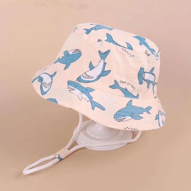 Summer Children Cotton Cartoon Bucket Cap For Boys Printing Floral Baby Girls Sun Hat Flower Kids Bonnet beige whale
