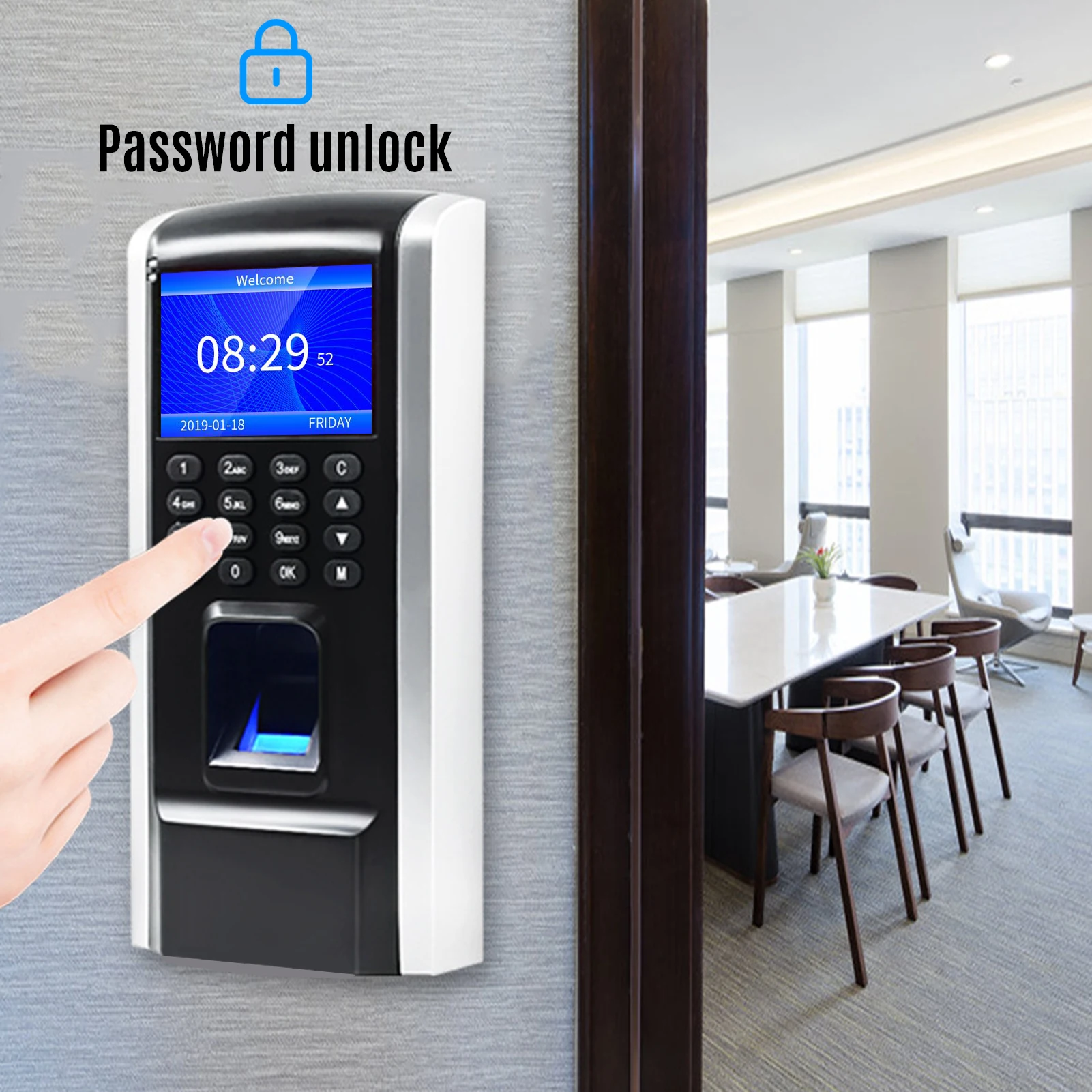 Fingerprint Access Control Time Attendance Machine Biometric Time Clock Checking-in Recorder Fingerprint/Password Recognition